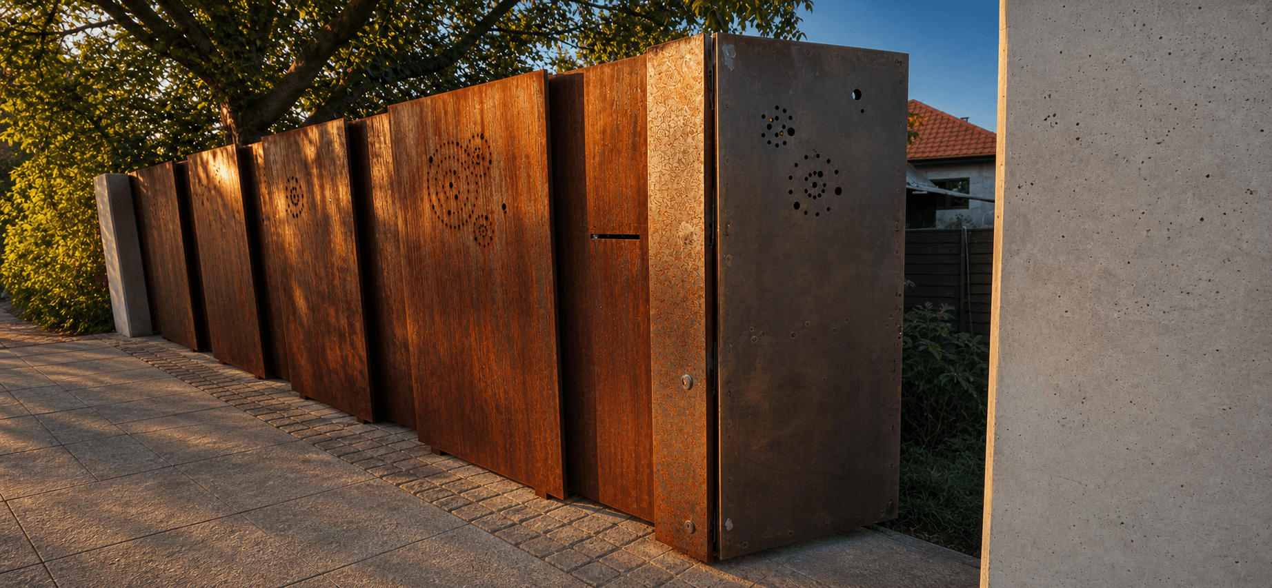 Gard corten vedere în perspectivă — lungimea ansamblului